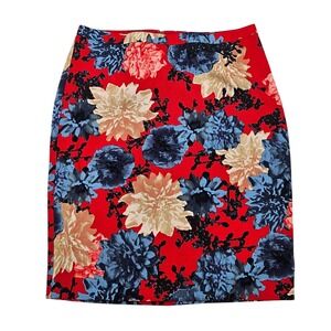 Talbots‎ Women's Size 12 Floral Pencil Skirt Red Blue Beige 
Hook & Eye Zipper